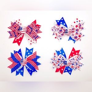 4 pc set Patriotic hair bows for 4th of July celebrations 🇺🇸